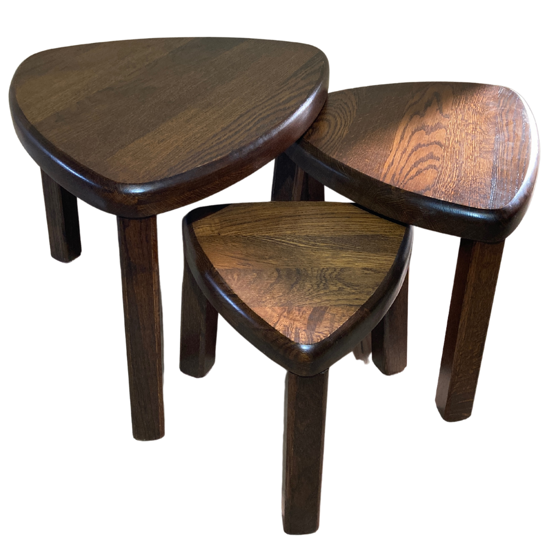 Brutalist oak organic curved oval side or nesting tables, Dutch ca 1960