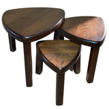Brutalist oak organic curved oval side or nesting tables, Dutch ca 1960