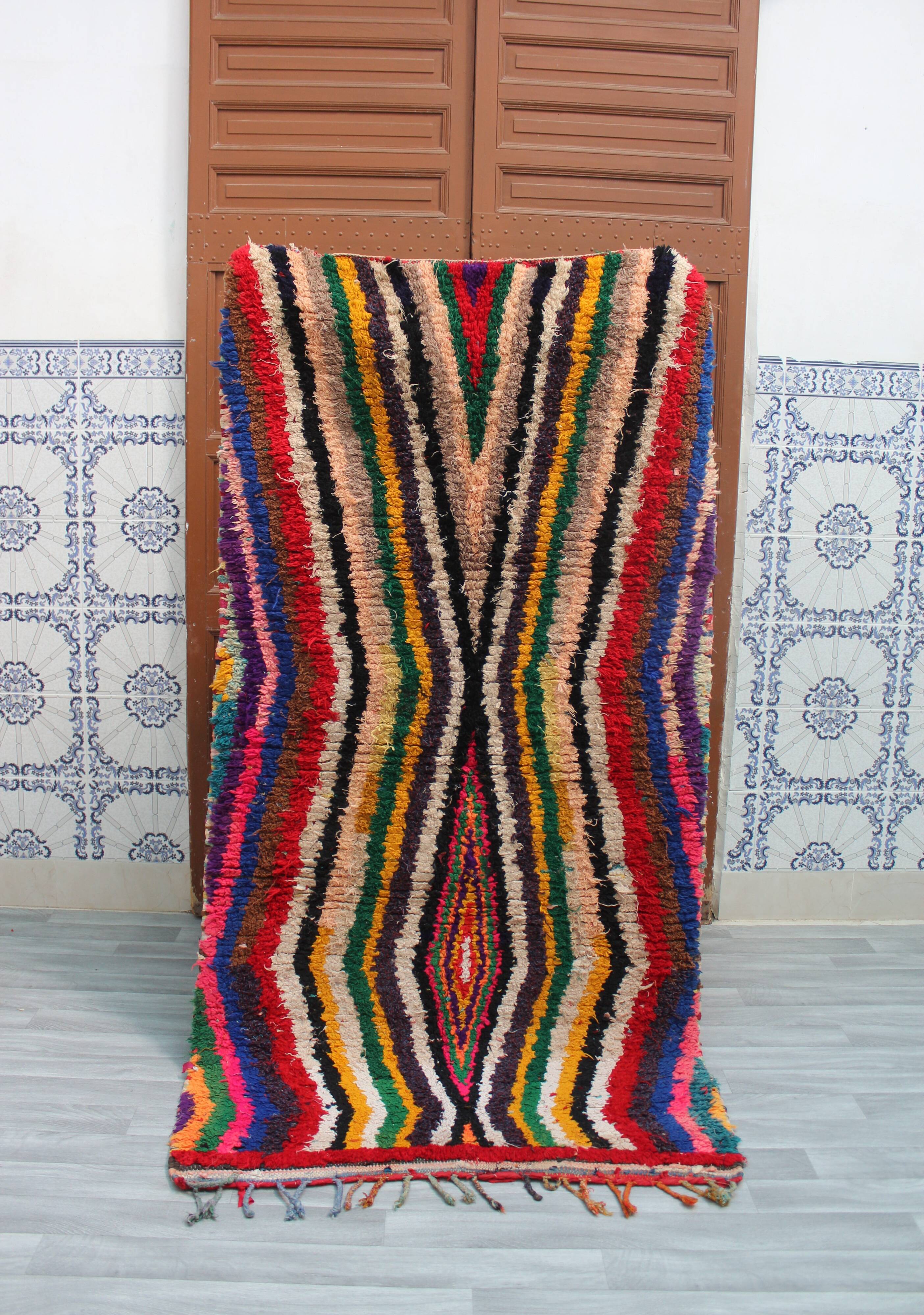 Boucherouite vintage Moroccan rug, Azilal berber area rug