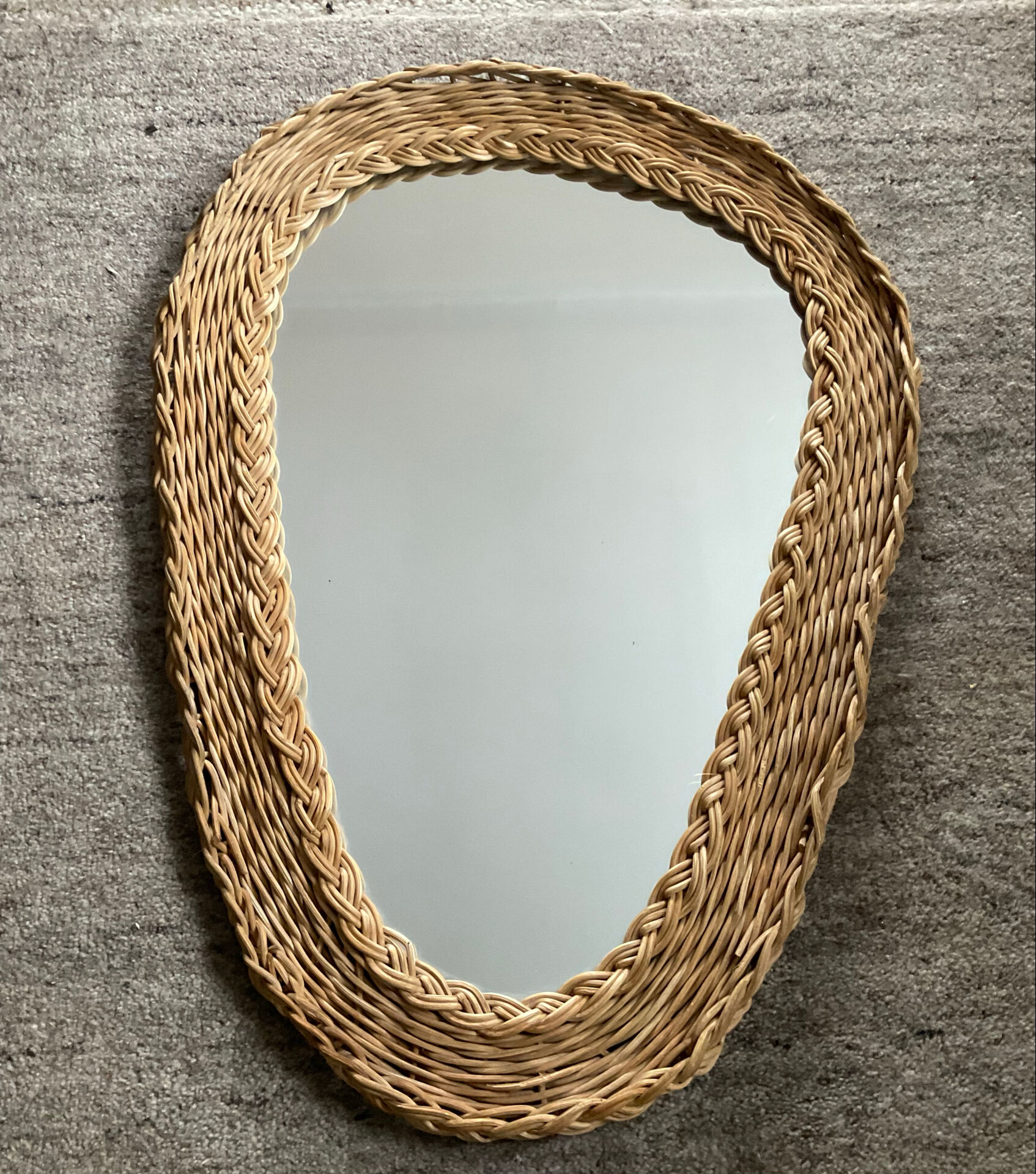 Woven wicker mirror from the 1960s