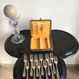 Service serving 12 small Art Deco forks made of silver metal Silver Apollo