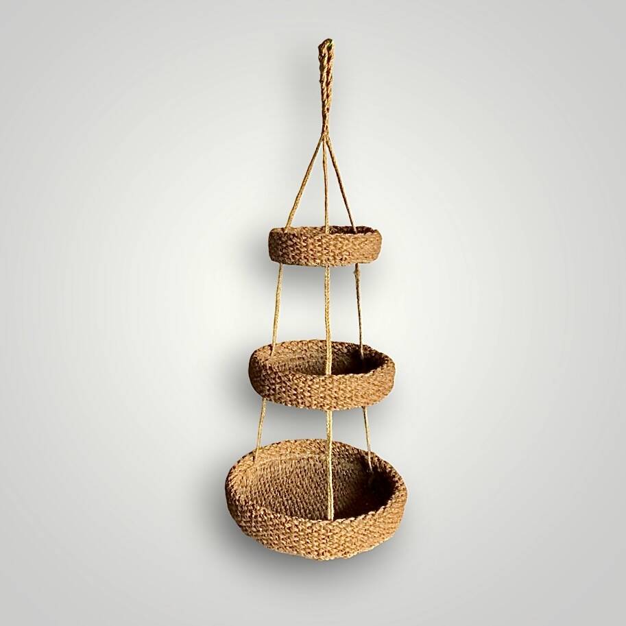 Vintage natural rush three-tier hanging basket