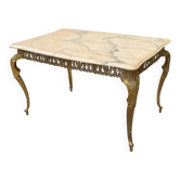 Golden bronze Louis XV coffee table with white marble top.
