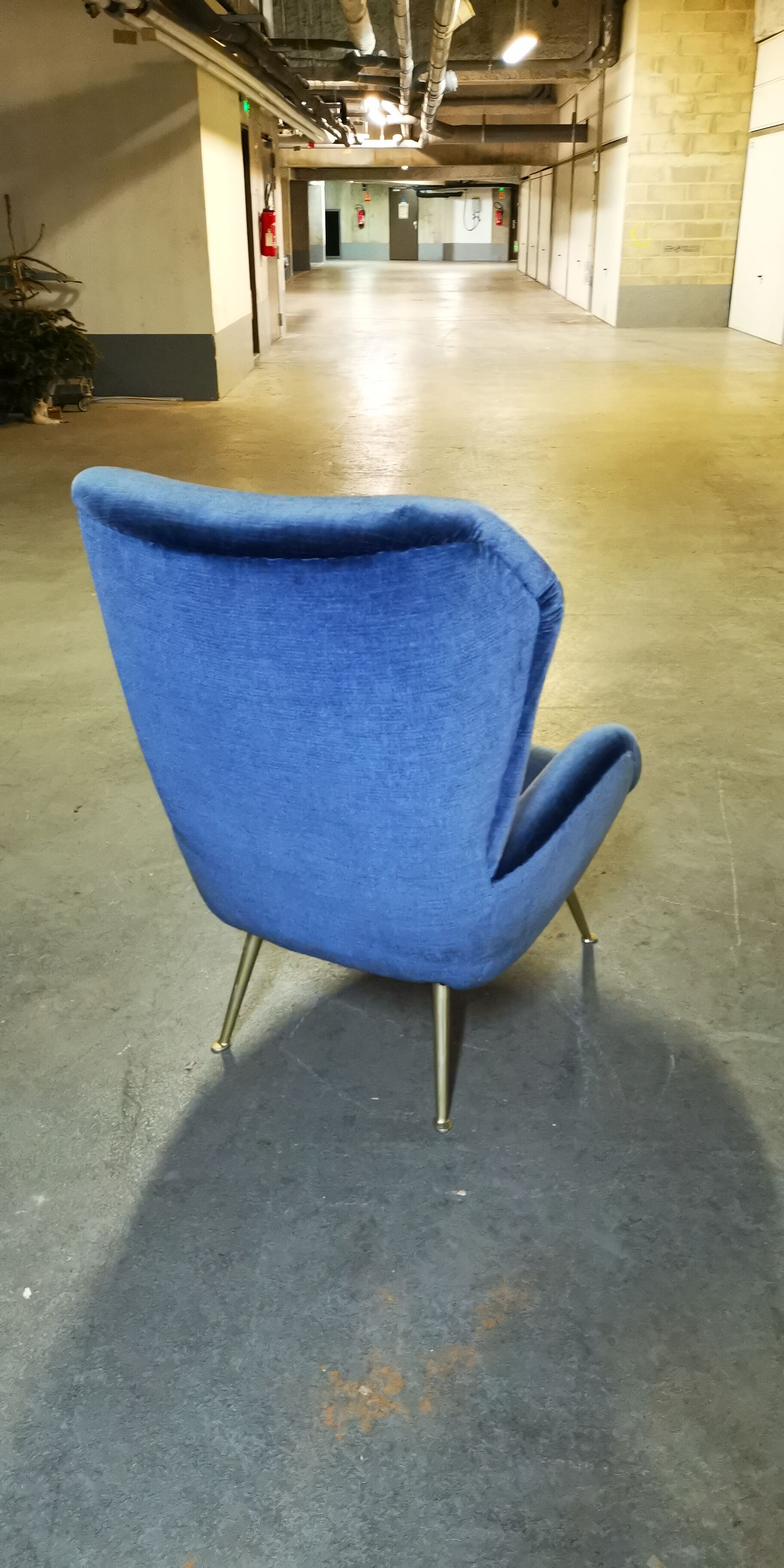 Fauteuil wingchair bergère années 50 60 bleu