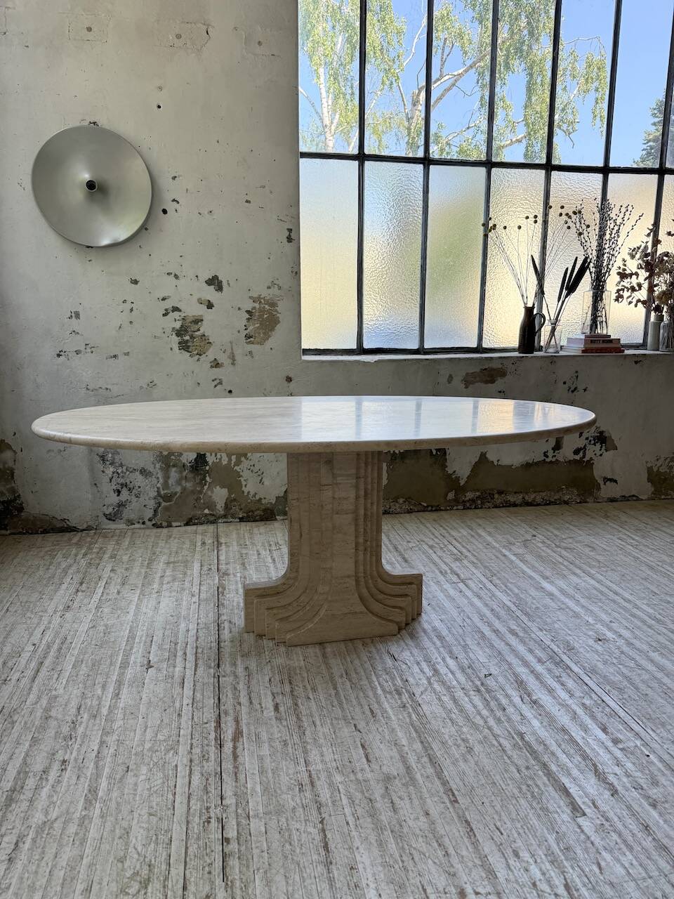 Travertine dining table 1970 Italy Tobia Scarpa