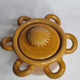 Vintage ceramic pot, ochre, with 8 handles