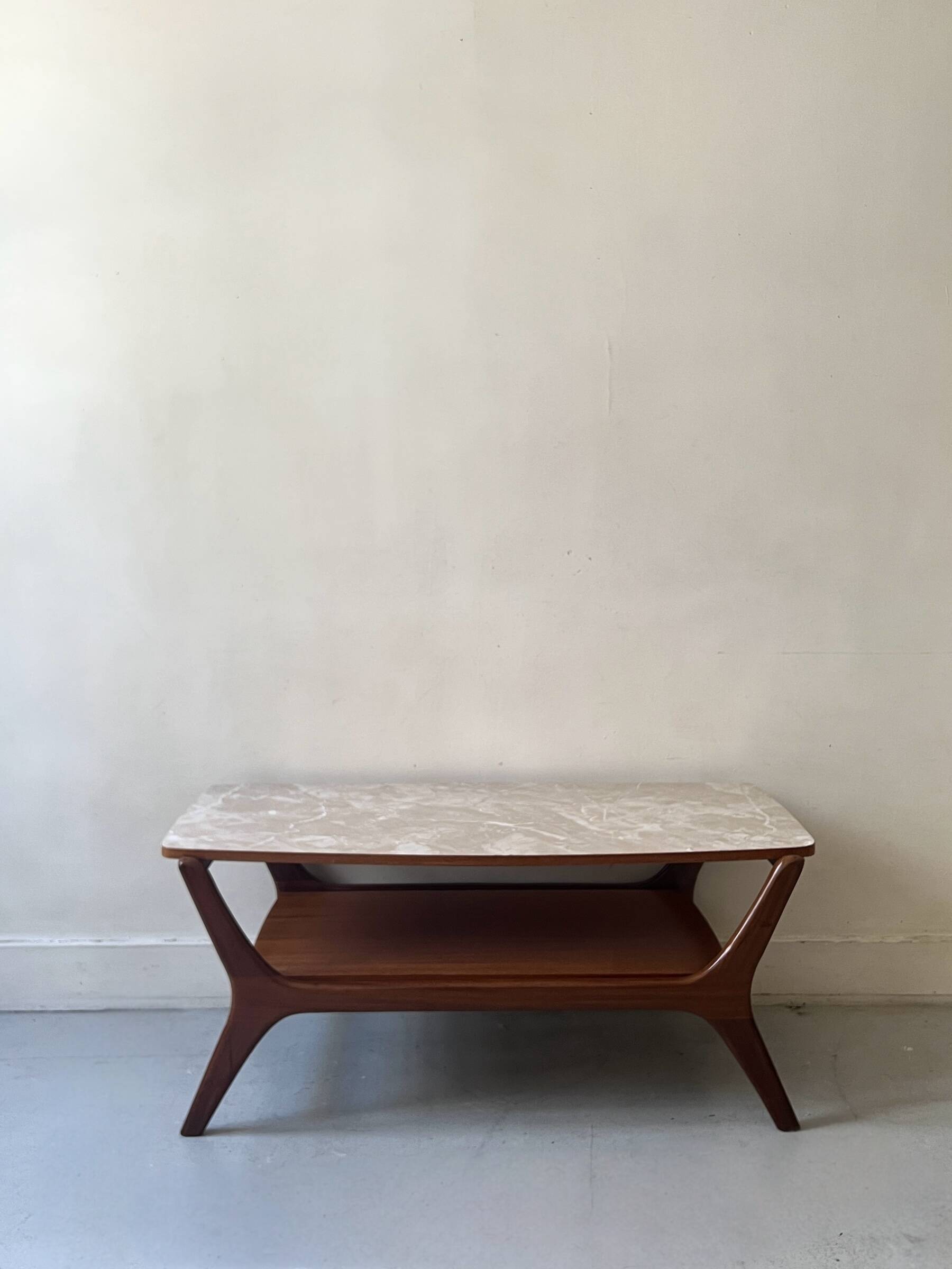 Scandinavian coffee table with 2 wooden tops, Netherlands 1970.