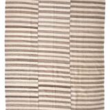 210x300 cm Natural Turkish Kilim, Striped white and brown kilim carpet