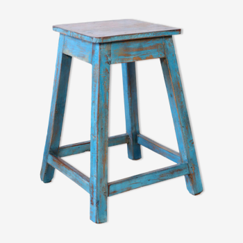 Old workshop stool in original blue patina Burmese teak