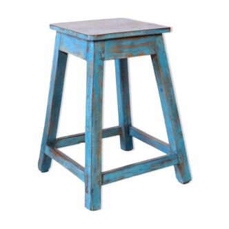 Old workshop stool in original blue patina Burmese teak