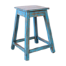 Tabouret d'atelier en teck birman patine bleue d'origine