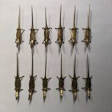 Set of 12 Bronze Knife Rests African Art Handcrafted Crocodiles