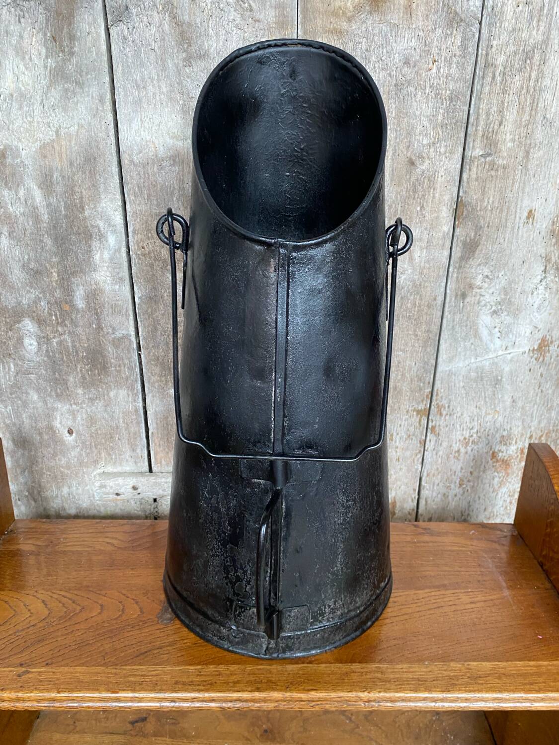 Antique black metal ash coal bucket vintage umbrella holder