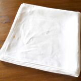 Vintage damask cotton tablecloth for round table monogram MR *D4*