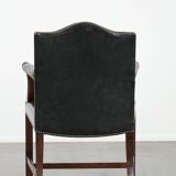 Wooden and black cow leather antique English Gainsborough side/desk/chair