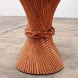 Bohemian bamboo mcguire dining table set with 6 palm leaf chairs, 1960 france.