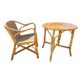 Table + Fauteuil Enfant Bambou et Rotin Vintage