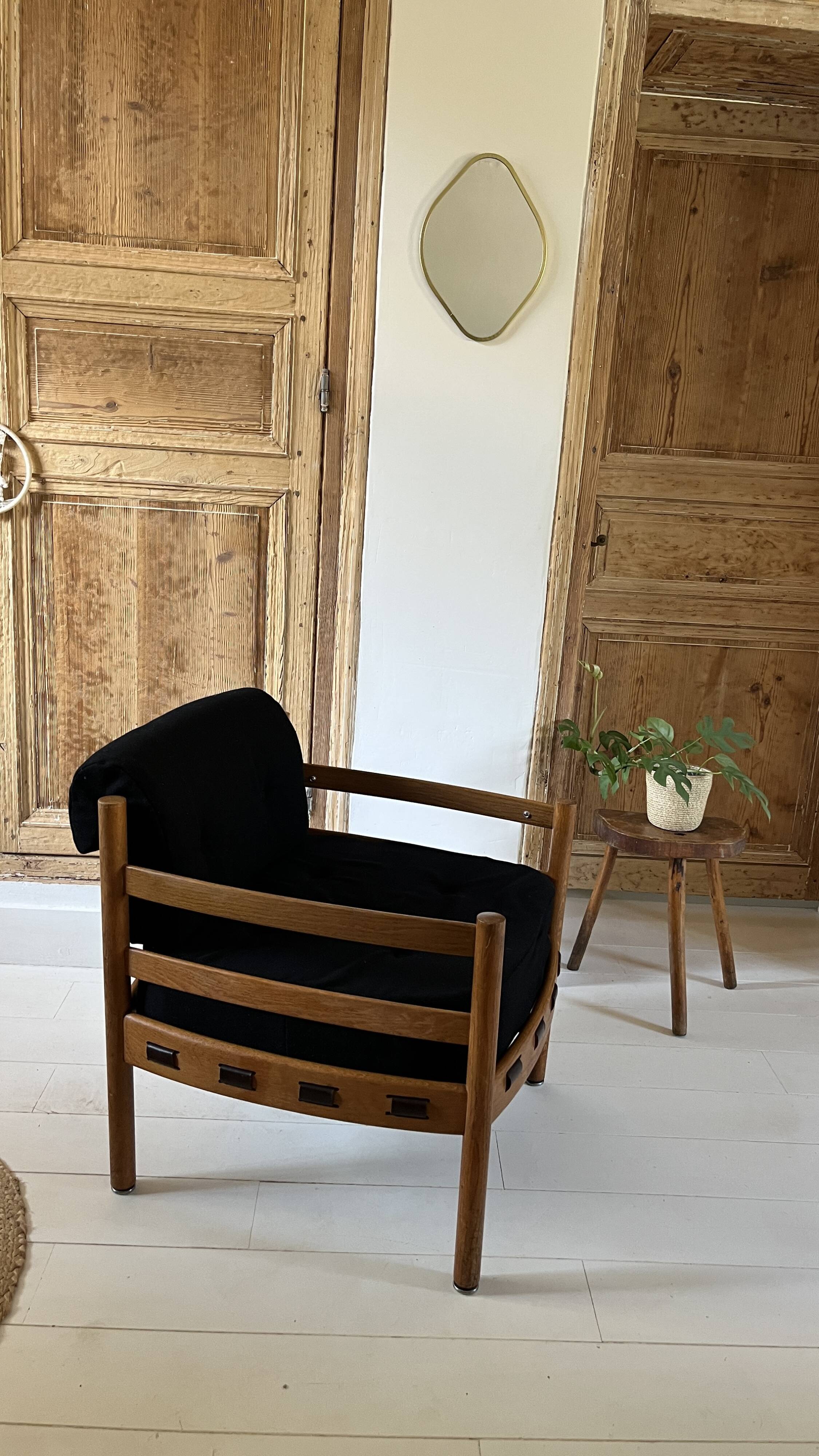 Scandinavian lounge chair COJA in wood and leather, 1960s