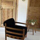 Scandinavian lounge chair COJA in wood and leather, 1960s