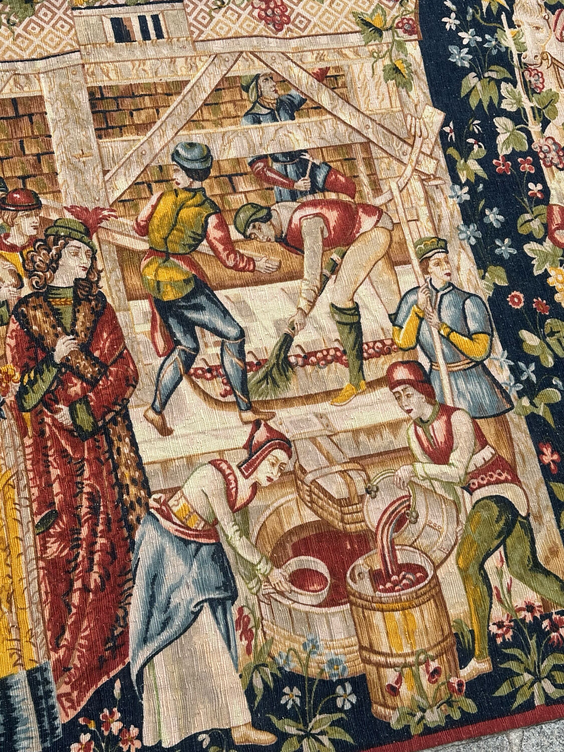 Tapisserie vintage sérigraphiée à la main "les vignerons"