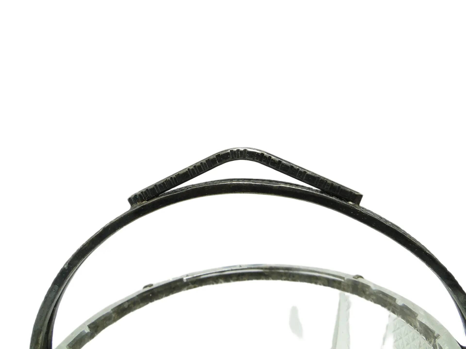 Sugar bowl, mid-century modern, transparent glass, silver-plated brass, Poland, 1960s.
