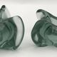 Pair of vintage blue/green tinted glass candlesticks from the 70s