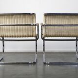 Set of two vintage design chairs by Franco Albini for Tecta, chrome and rattan