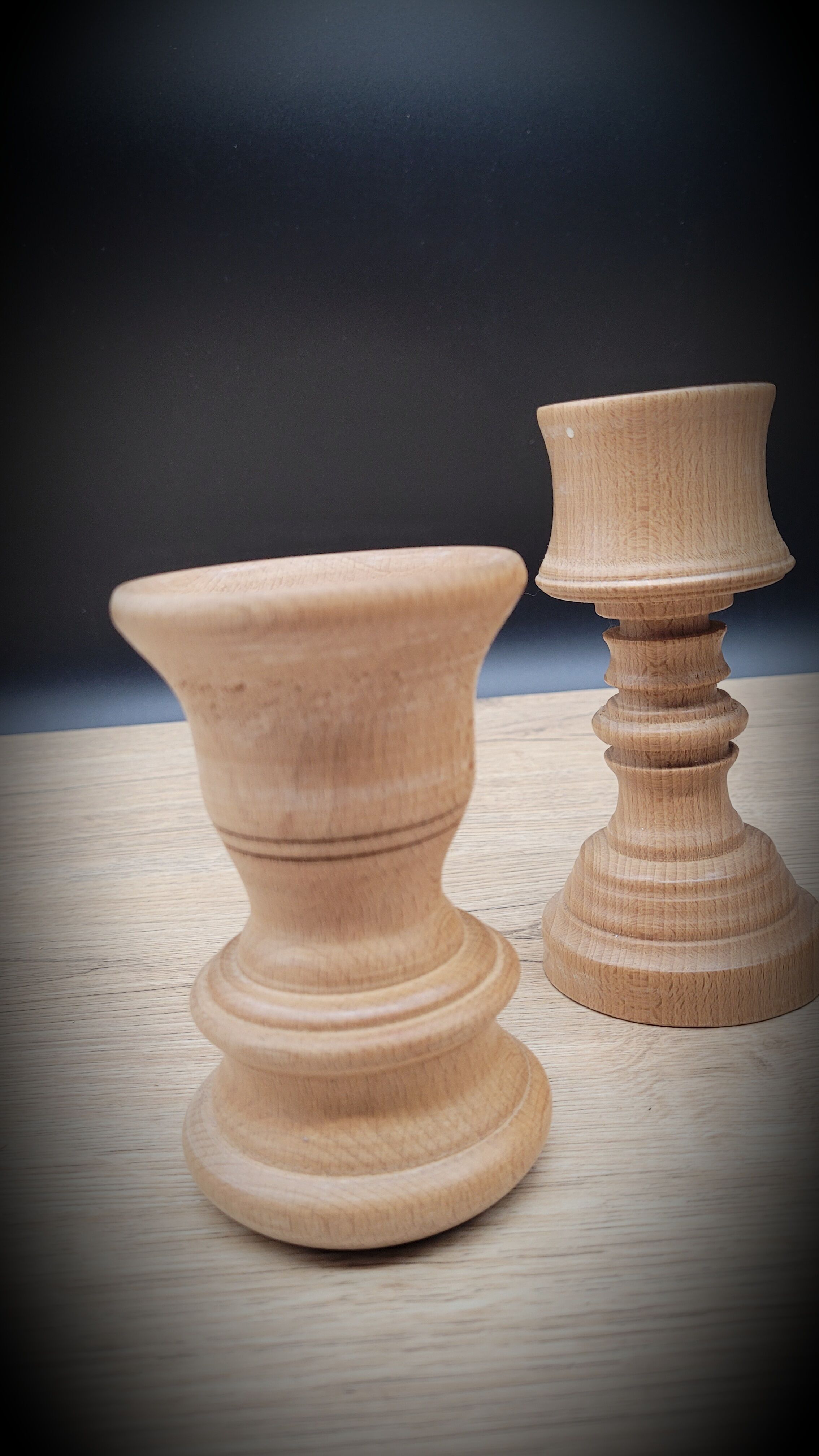 Trio turned wood candlesticks