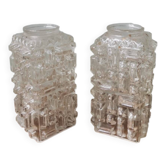 Set of 2 vintage art deco lamp globes molded glass geometric hanging lamp