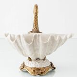 Sculptural Art Nouveau Swan Coupe in Crackled Glazed Porcelain and Gilded Metal