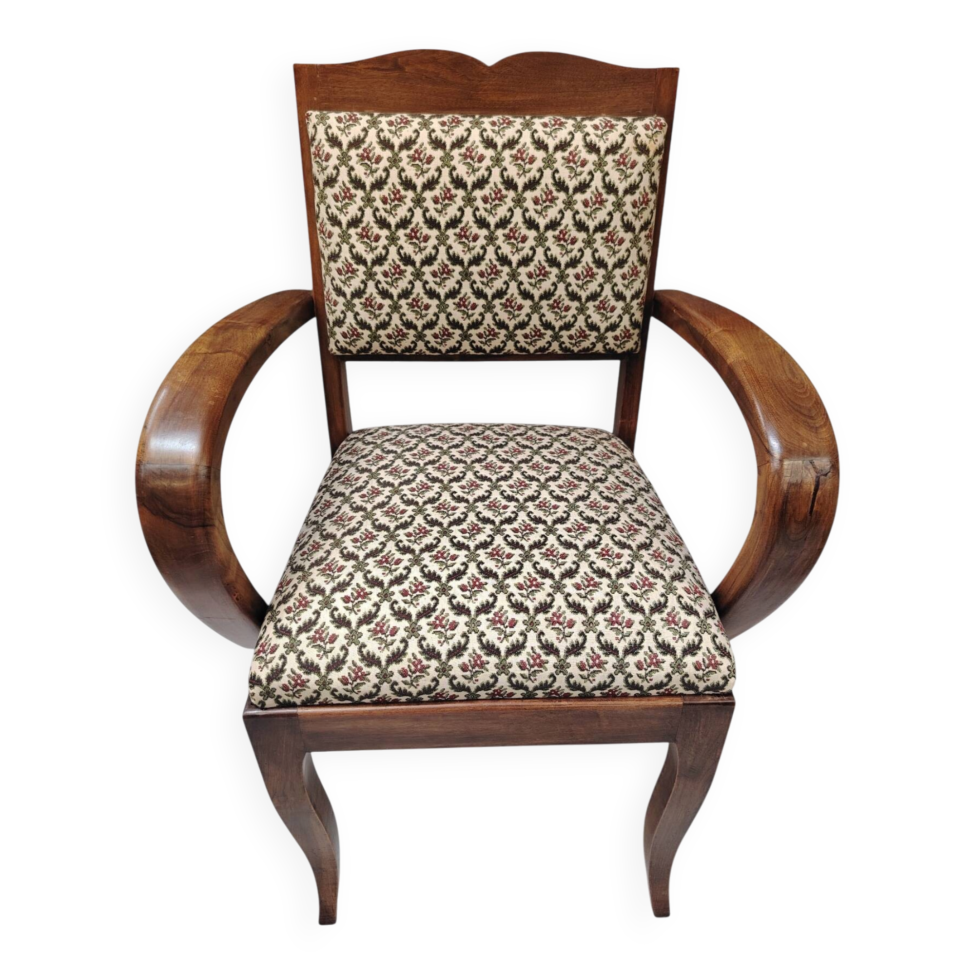 Art Deco armchair with a moustache backrest and curved armrests from the 1930s.
