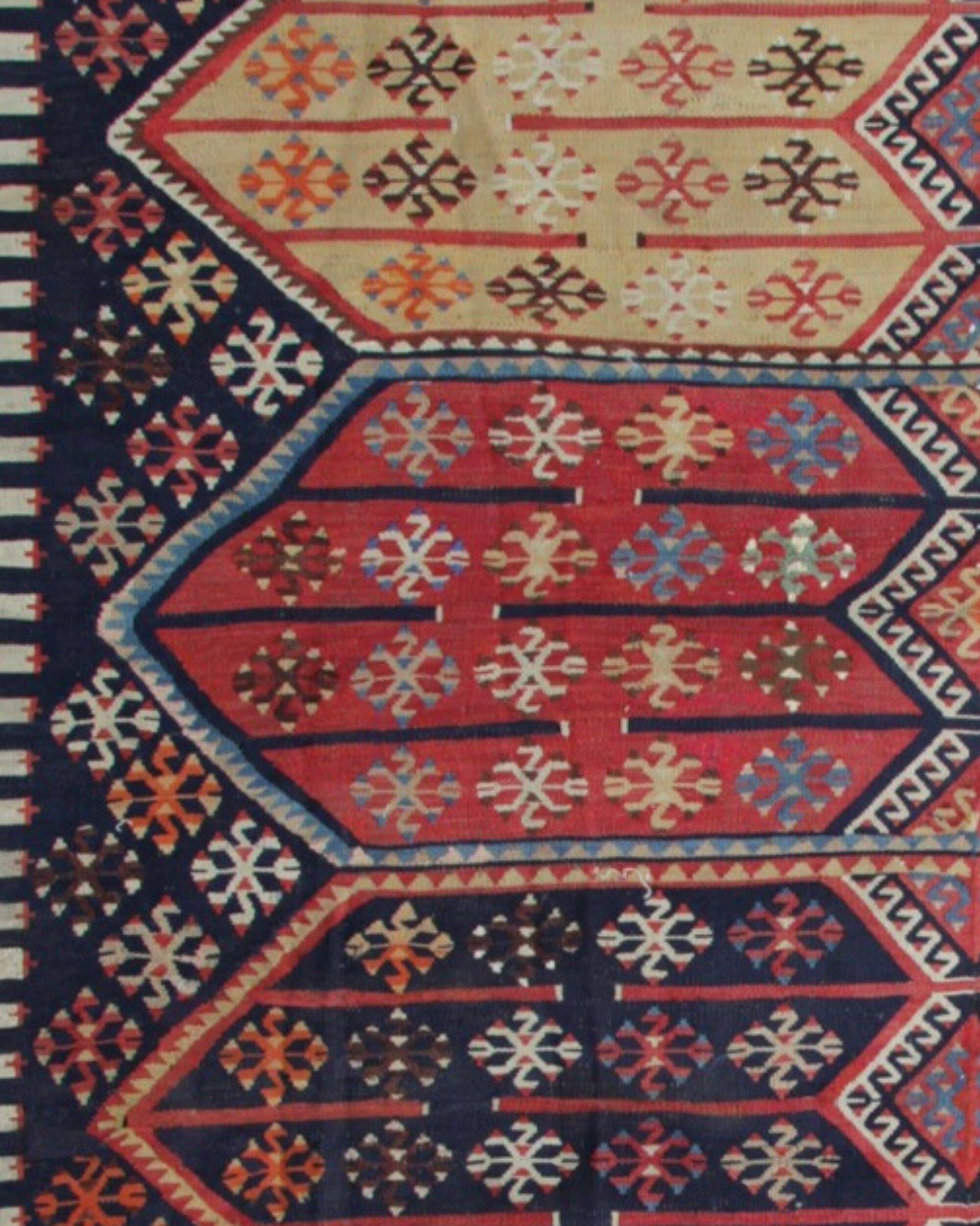Tapis Kilim tribal turc tissage plat géométrique en laine, années 1880