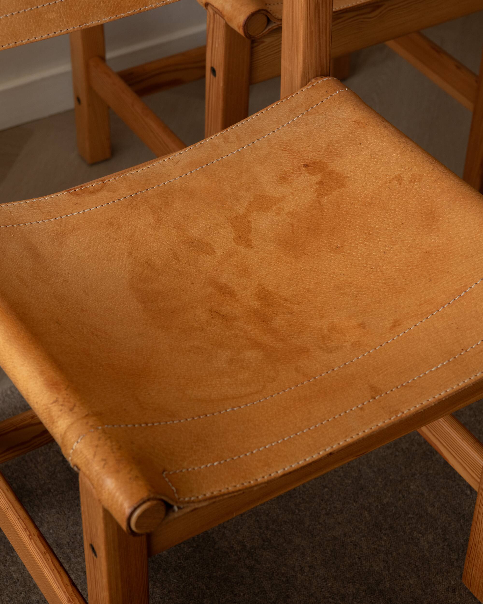 Vintage Kotka Dining Chairs Tomas Jelinek IKEA, Pine Leather 1980s Set of 6