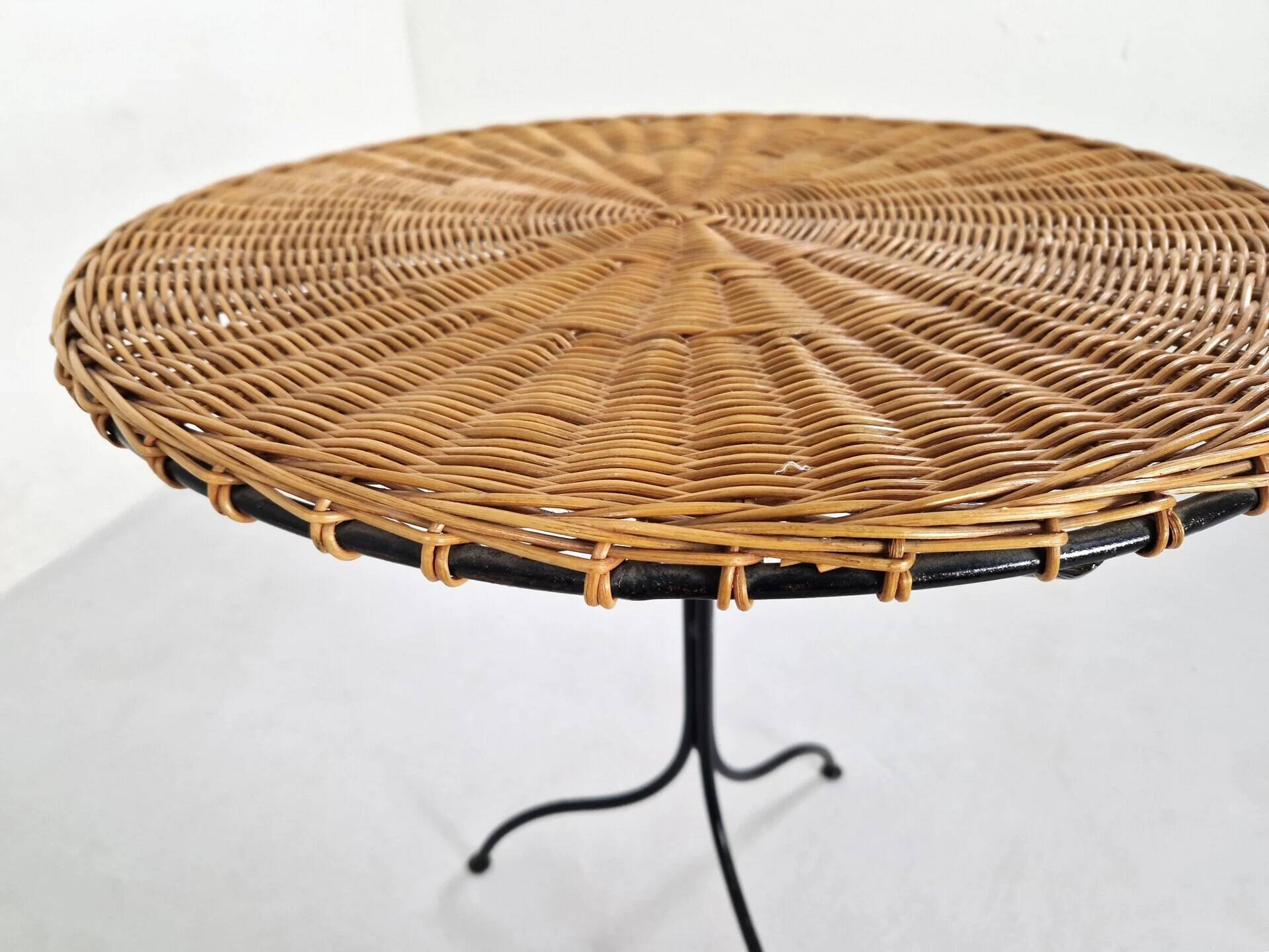 Side table in rattan and wrought iron, France, 1970s