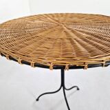 Side table in rattan and wrought iron, France, 1970s