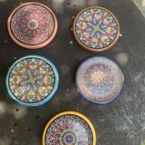 5 vintage handcrafted enameled ceramic coasters