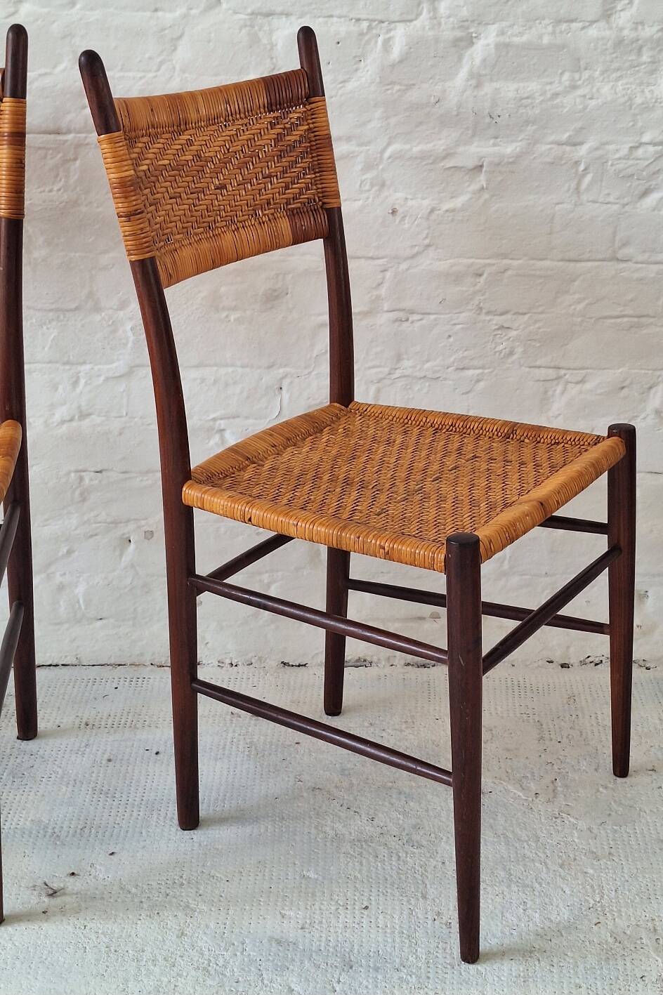 Four teak dining chairs with patinated cane after Gio Ponti, Italy 1960s
