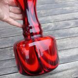 Red/black blown opaline glass vase Empoli 1970 Pop'art style