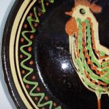 plat ancien terre cuite décor au coq
