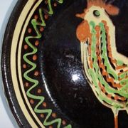 plat ancien terre cuite décor au coq