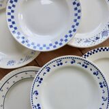 6 mismatched vintage blue and white earthenware dinner plates – Lot Marl