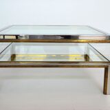 Coffee table in brass and chrome with folding top compartment to House Jansen 1970 s