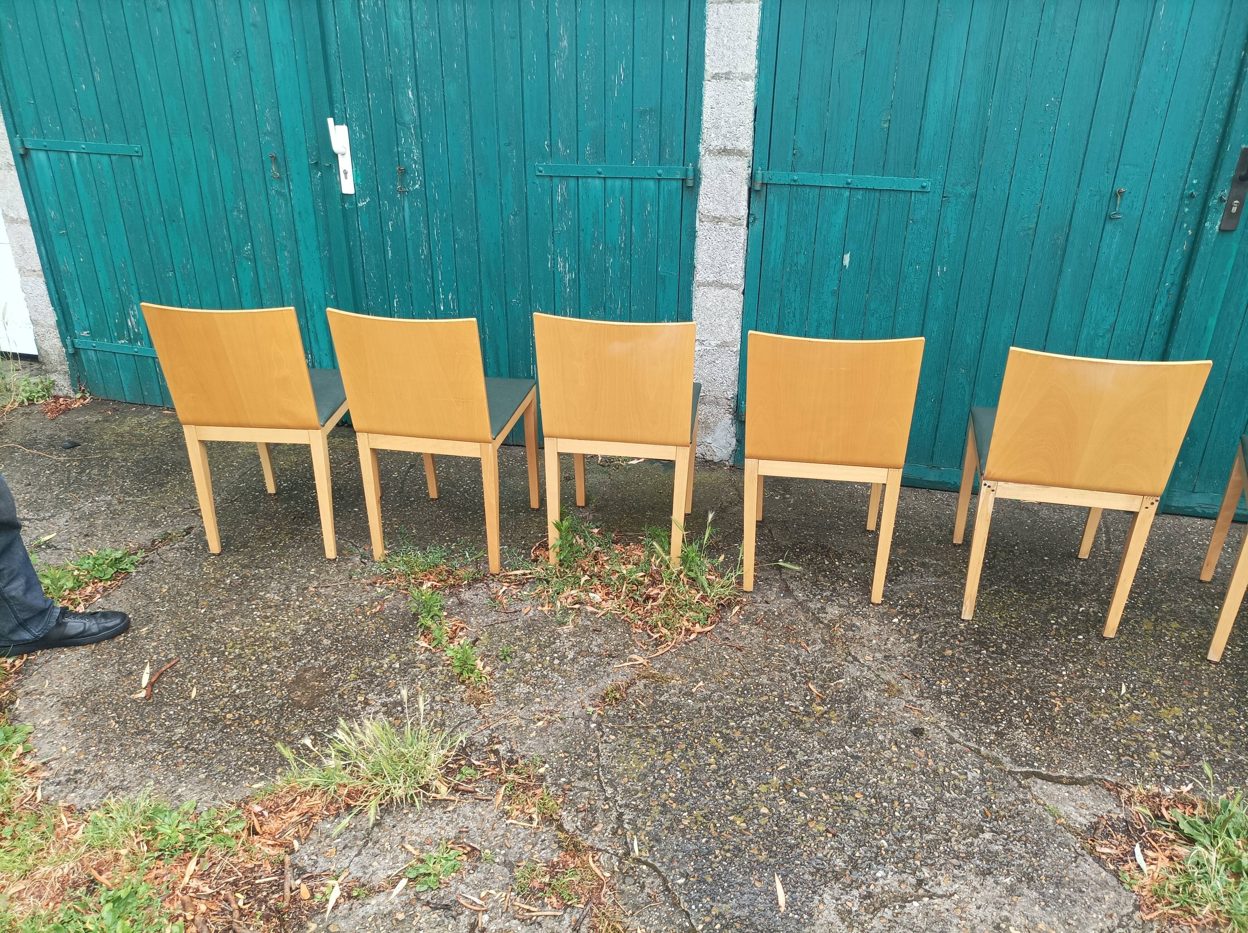 6 old wooden chairs skaï imitation leather punt mobles vintage