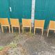 6 old wooden chairs skaï imitation leather punt mobles vintage