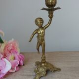 Ancien bougeoir chérubin angelot en laiton doré
