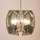 Glass and chrome chandelier in the Fontana Arte style, mid-century, Italy, 1960s.