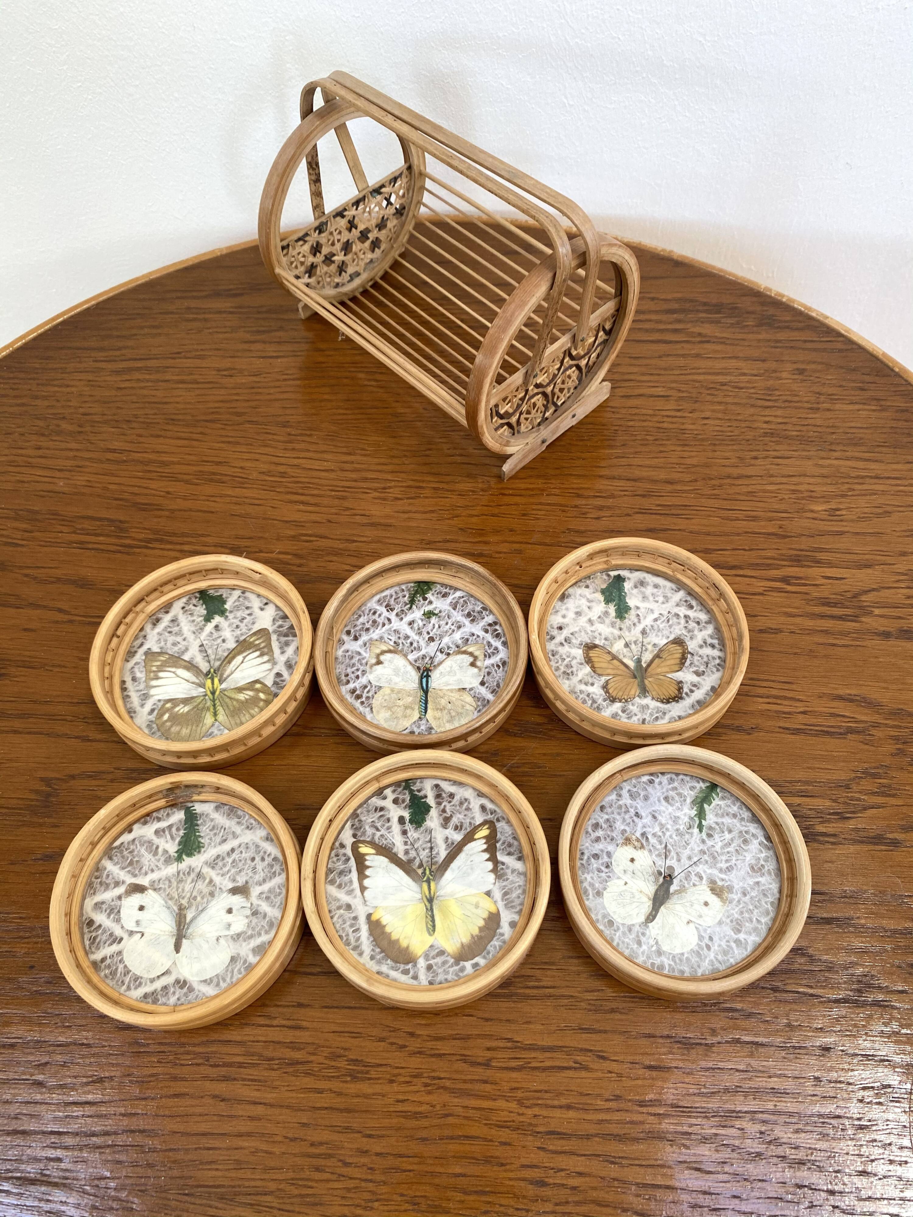 Vintage set of 6 butterfly coasters