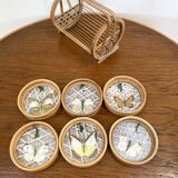 Vintage set of 6 butterfly coasters