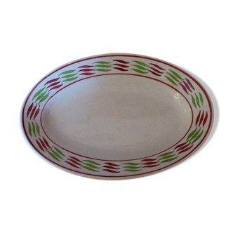 Service dish, in earthenware geometric patterns red and vintage green, stamped KG Luneville