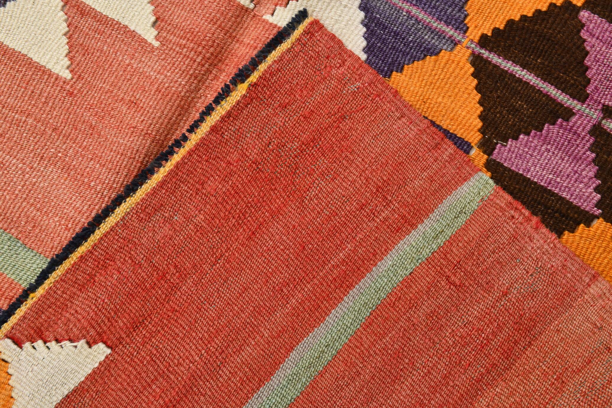 5x11 Kilim Long Wide Faded Samon Kilim Rug, Rare Style Anatolian Flatweave